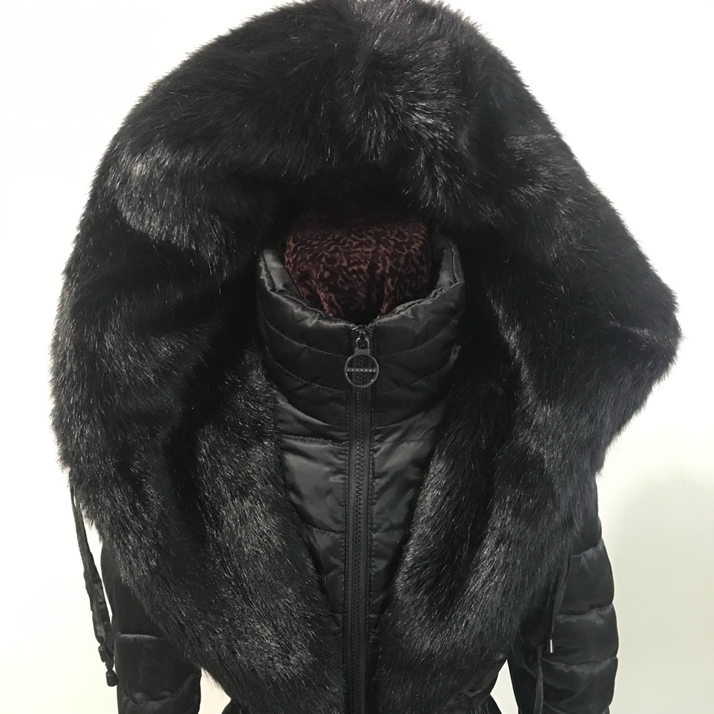LAUNDRY by Shelli Segal Black Fur faux lined winter jacket size XS